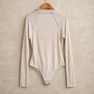 INTIMATELY FREE PEOPLE Ribbed Mock Neck Bodysuit Stretch Long Sleeve Neutral